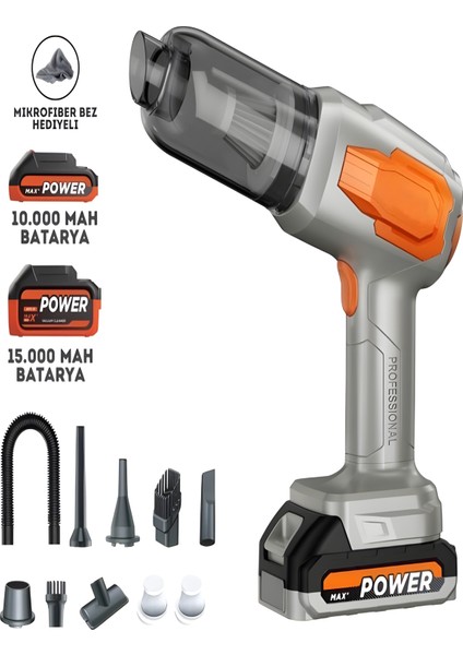 20000PA 120W Güçlü Emişli Çift Bataryalı Kablosuz Vakumlu Üflemeli Mini Araç Süpürgesi