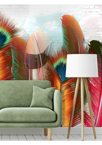 Dekoratif Tüy Desenli Yırtılmaz Sağlıklı Tekstil Duvar Kağıdı