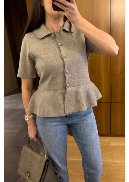 Pileli Tasarım Hırka- Vizon indirimleri