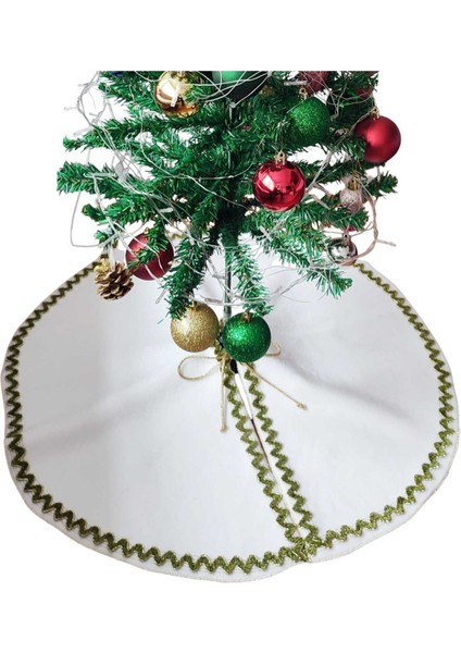Yılbaşı Çam Ağacı Altı Örtüsü, Çam Ağacı Ayak Halısı Örtüsü, Beyaz Renk, Peluş Kumaş, 68 cm