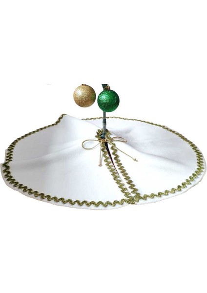 Yılbaşı Çam Ağacı Altı Örtüsü, Çam Ağacı Ayak Halısı Örtüsü, Beyaz Renk, Peluş Kumaş, 68 cm