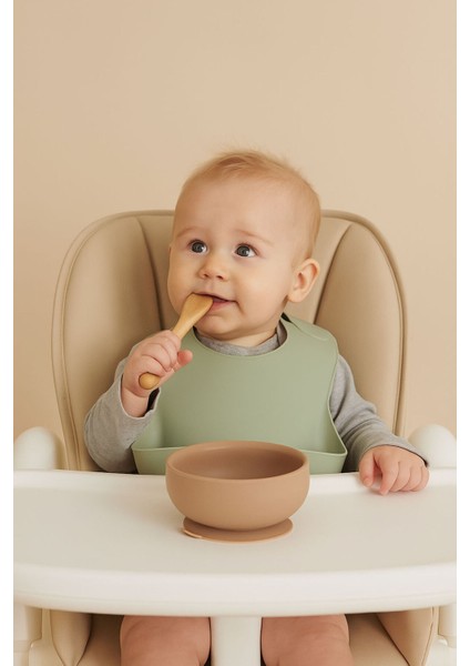 2'li Silikon Bebek Beslenme Seti / Bölmeli Mama Tabağı / Mama Kasesi - Moka modelleri