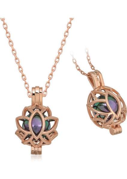 Gümüş Rose Kafesli Lotus Bayan Kolye