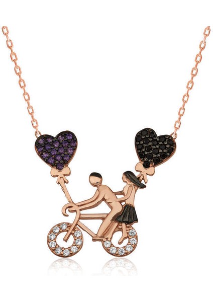 Gümüş Bisikletli Aşıklar Bayan Kolye