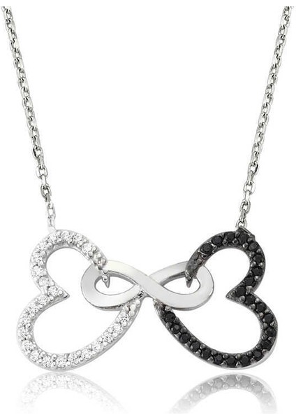 Gümüş İki Kalp Sonsuzluk Kadın Kolye