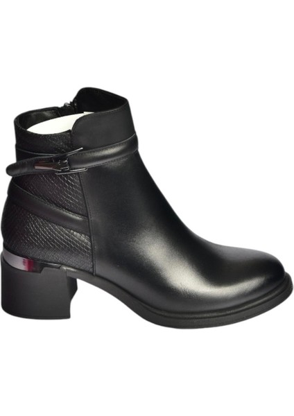 V555258003 Siyah Hakiki Deri Kalın Topuklu Kadın Bot indirimleri