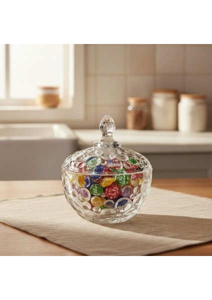 Damla Desen Kapaklı Kristal Cam Şekerlik 15×12 cm modelleri