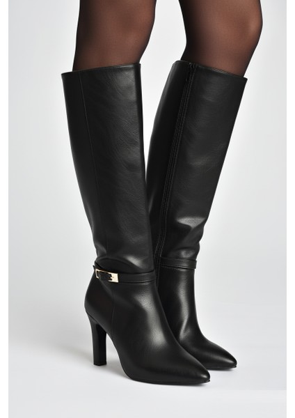 V404020709 Siyah Kalın Topuklu Kadın Çizme fiyatları