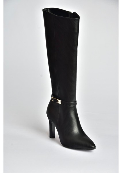V404020709 Siyah Kalın Topuklu Kadın Çizme
