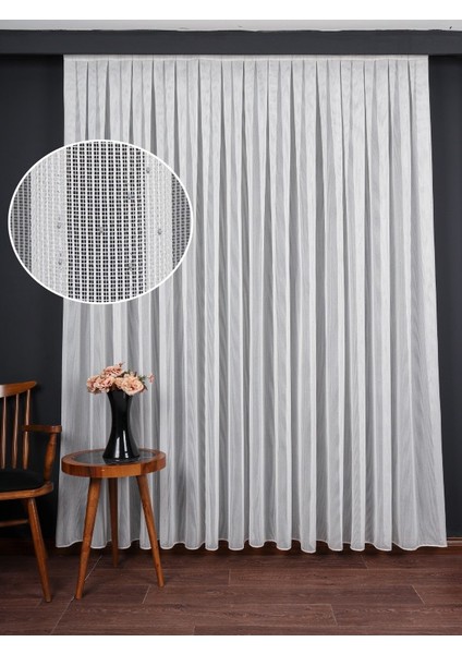 Yumuşak Dokulu Gümüş Damlacık Desenli File Tül Perde Ütü Istemez (1/2.5 Normal Pile) fiyatları