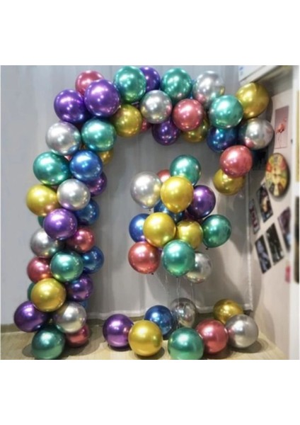Krom Balon Karışık Renk Parlak Aynalı Balon Seti 12 Inç 50 Adet