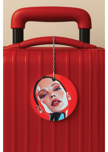 Desenli Baskılı Pleksi Zincir Aparatlı Bavul Etiketi Valiz Etiketi Model Kadın