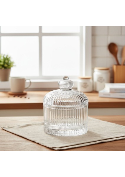 Lord Çizgi Desen Kapaklı Kristal Cam Şekerlik 11×9 cm