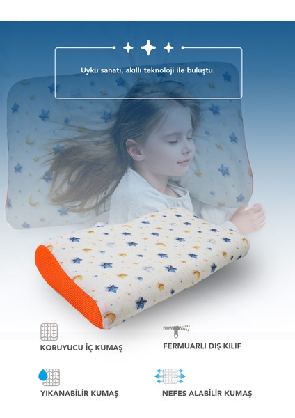 visco ortopedik çocuk yastığı,boyun destekli delikli hava kanallı visco yastık (yıldızlı)