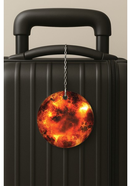 Yanan Gezegen Desenli Uv Baskılı Pleksi Bavul Etiketi Seyahat Tatil Valiz Etiketi