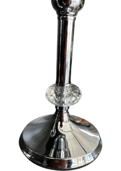 Gümüş Renk Kristal Detaylı 3’lü Metal Şamdan Seti | Lüks Dekoratif Mumluk Takımı 40-30-20 cm