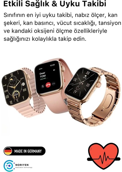 Yeni Nesil 3 Kordonlu Kadın Akıllı Saat Spor ve Sağlık Sensörlü Watch 9 Series Tasarım Saat Pembe indirimleri