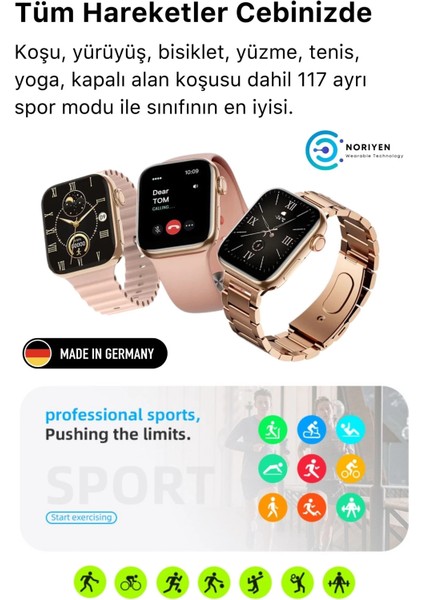 Yeni Nesil 3 Kordonlu Kadın Akıllı Saat Spor ve Sağlık Sensörlü Watch 9 Series Tasarım Saat Pembe