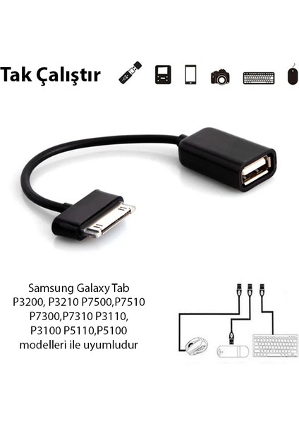 Ally Galaxy Tab P3200 P3210 P7500P7510P7300P7310 P3110 P3100 P5110P5100 USB Otg KABLO-(5775) modelleri