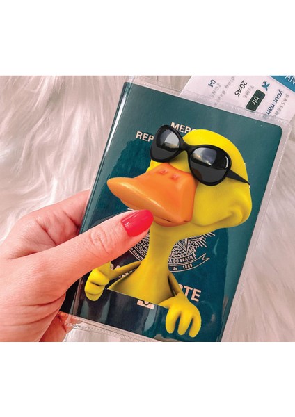 Tüm Ülke Pasaportları ile Uyumlu Şeffaf Pvc Baskılı Cepli Pasaport Kılıfı Kabı - Holiday Duck