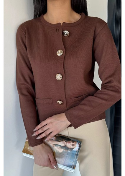 Kadın Düğme Detaylı Triko Ceket P-00018995