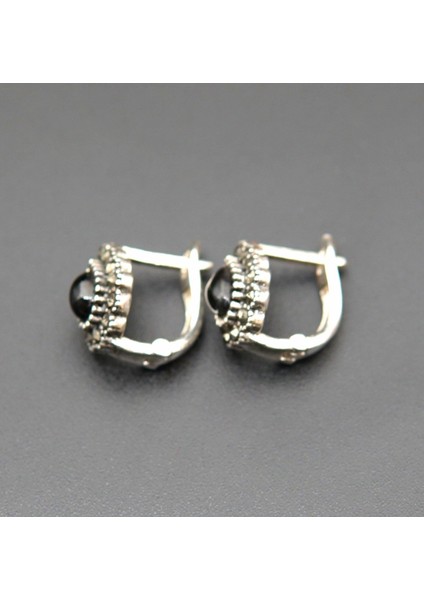 925 Ayar Gümüş Oltu Taşı Kadın Küpe SKÜ00035 fırsatları