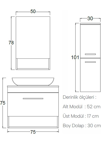 Adel Banyo Dolabı 75 cm (Boy Dolabı Dahil Değildir.) fırsatları