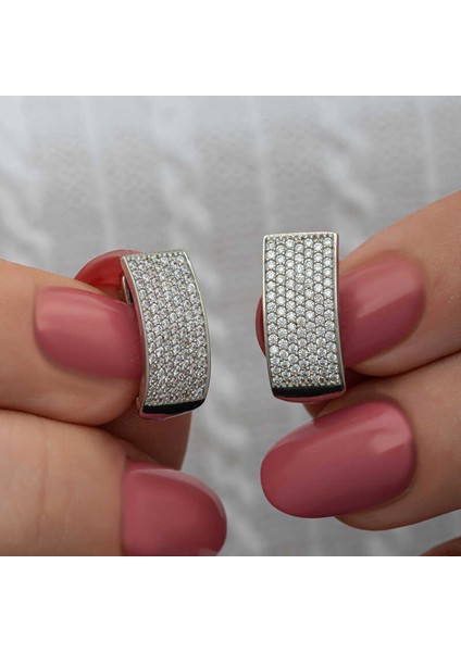 Gümüş 7 Sıra Beyaz Taşlı J Kadın Küpe