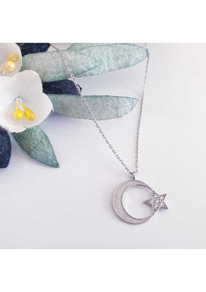 Gümüş Ay Yıldız Kadın Kolye