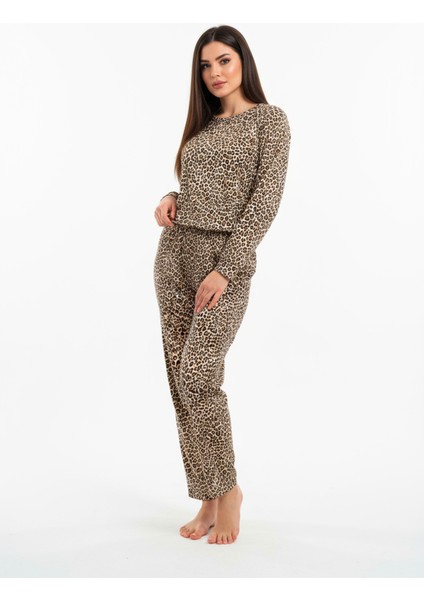 Bisiklet Yaka Süet Pijama Takımı 6006 Leopar fiyatları