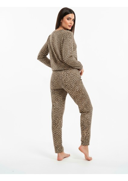 Bisiklet Yaka Süet Pijama Takımı 6006 Leopar fırsatları