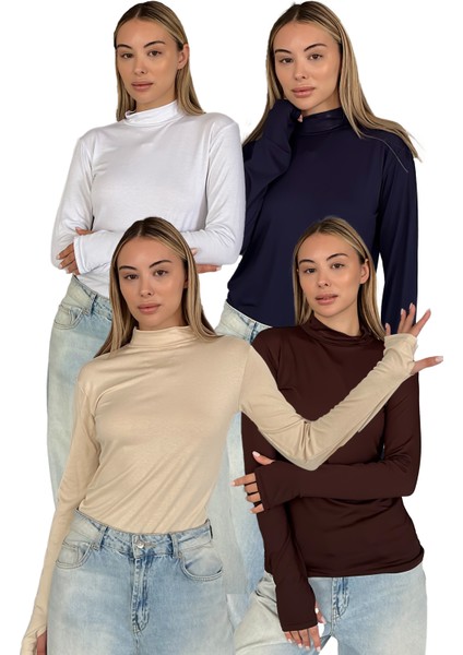 Kadın 4'lü Set Parmak Detaylı Body