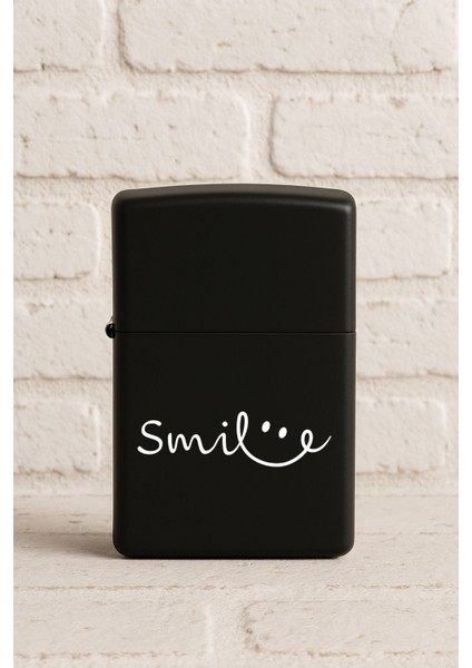 Uv Baskılı Desenli Metal Benzinli Siyah Çakmak Cep Çakmağı - Smile