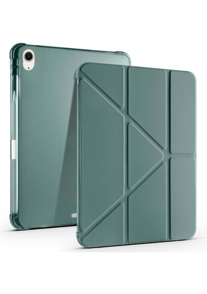 Apple iPad Air 11'' M3 2025/M2 2024 Uyumlu Üçgen Katlanabilir Kalem Şarj Bölmeli Standlı Kılıf