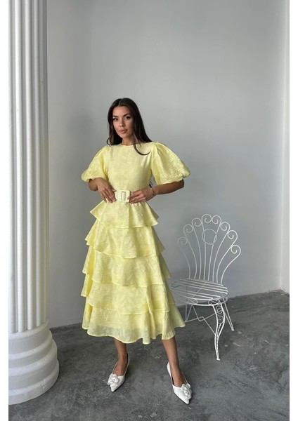 8579 Elısa Kat Kat Balon Kol Elbise modelleri