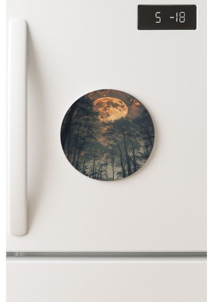 Desenli Temalı Yuvarlak Buzdolabı Magnet – 10X10 cm Korkutan Orman