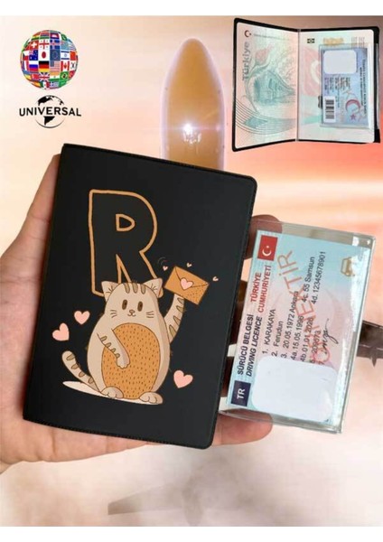 Kedili R Harfi Desenli Pürüzsüz Yüzey Deri Pasaport Kılıfı Kabı Tüm Ülke Pasaportlarına Uygun fiyatları