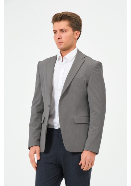 Erkek Slim Fit Blazer Ceket Füme