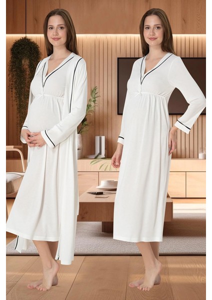 Effortt 4055 Biye Detaylı Sabahlıklı Lohusa Gecelik Takımı