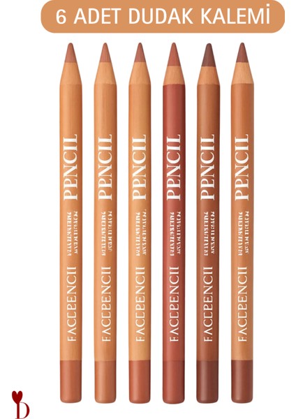 6'lı (Altıadet) Suya Dayanıklı Dudak Kalemi Doğal Kahve Renkler