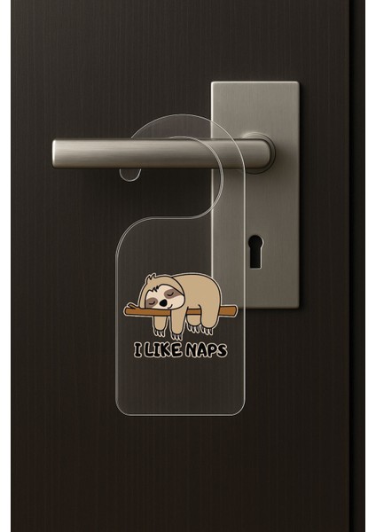 Baskılı Otel Oda Ev Daire Yatak Çocuk Odası Için Desenli Kapı Kolu Askısı I Like Naps