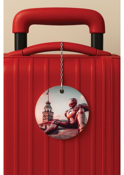 Desenli Baskılı Pleksi Zincir Aparatlı Bavul Etiketi Valiz Etiketi Iron ve Kız Kulesi