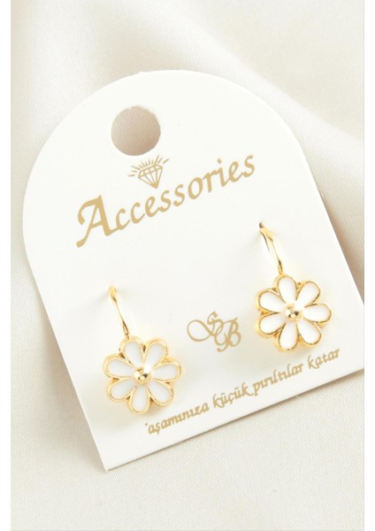 Nrzsnt Çiçek Mineli Klipsi Küpe-Beyaz fiyatları