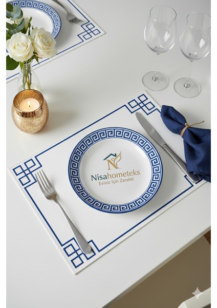 6 Adet Dikdörtgen Nakışlı Keten Amerikan Servis - Keten Supla