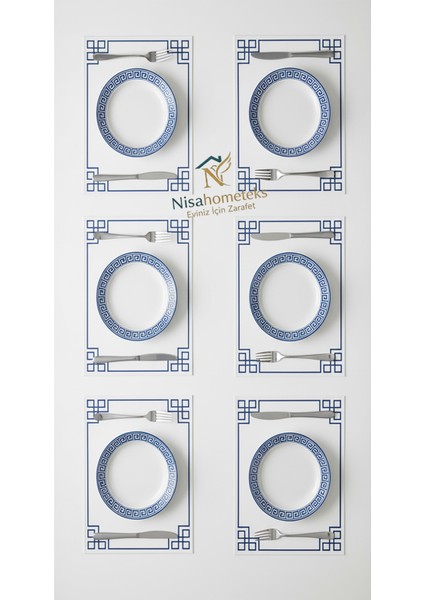 6 Adet Dikdörtgen Nakışlı Keten Amerikan Servis - Keten Supla indirimleri