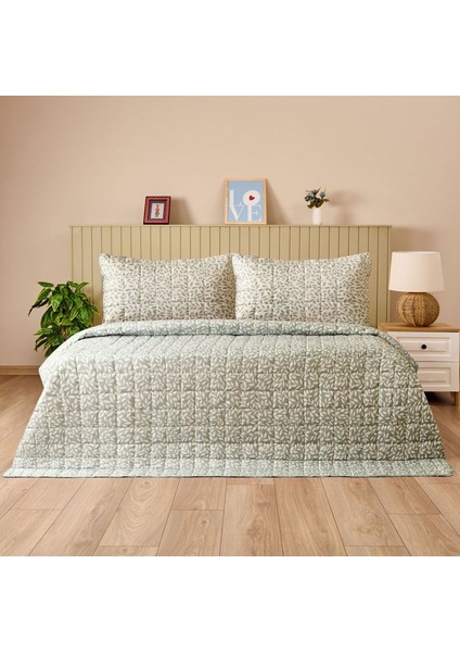 Soft Sylvara Çok Amaçlı Çift Kişilik Yatak Örtüsü Seti - Yeşil