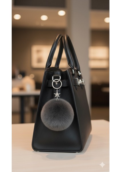 Peluş Pofuduk Ponpon Puf Füme Tüylü Gümüş Yıldız Detaylı Ev Ofis Araba Telefon Cüzdan Çanta Anahtarlık fiyatları