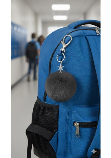 Peluş Pofuduk Ponpon Puf Füme Tüylü Gümüş Yıldız Detaylı Ev Ofis Araba Telefon Cüzdan Çanta Anahtarlık fırsatları