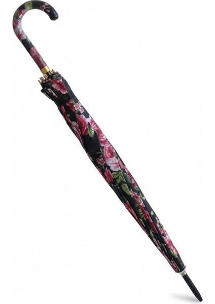 Renkli Çiçekli 1. Sınıf Kalite Baston Tip Rüzgar Korumalı Metal 16 Telli Siyah Gövdeli Şemsiye modelleri