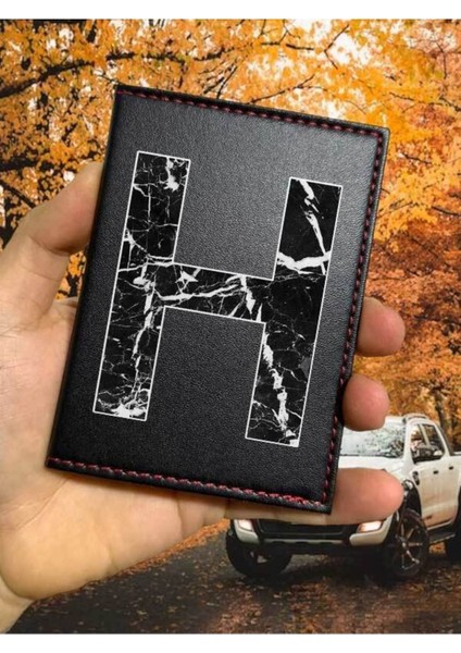 H Harfi Mermer Ruhsat Kabı Logolu Oto Ruhsat Kılıfı Vinleks Deri Dikişli Araç Ruhsat Koruyucu